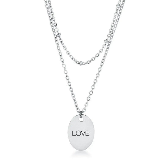 Stainless Steel Double Chain LOVE Necklace - Necklaces