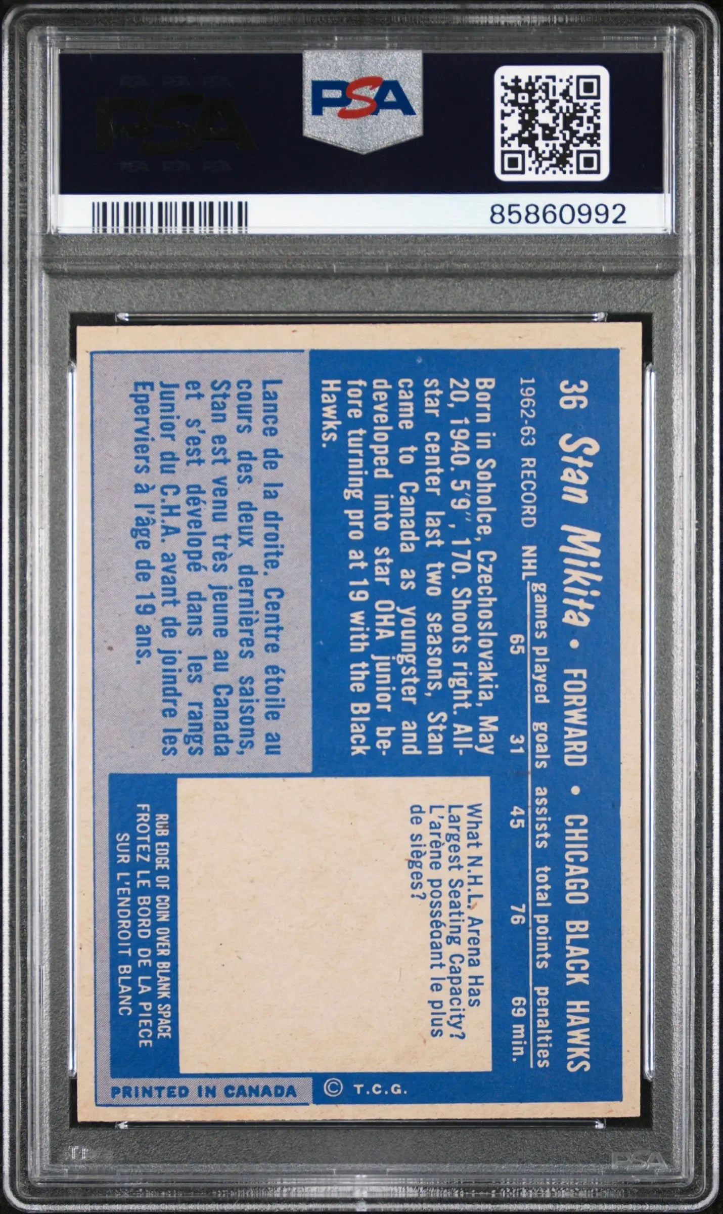 Stan Mikita 1963 Topps #36 PSA 7 Neat Mint - Singles