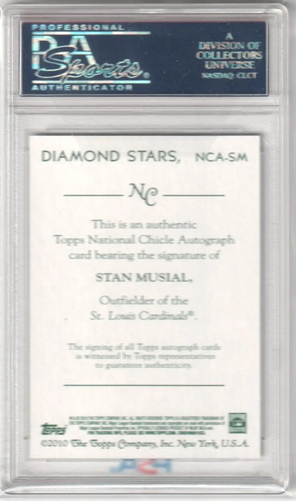 Graded Stan Musial autograph card from Columbia Hobby ebay store showcasing single cards