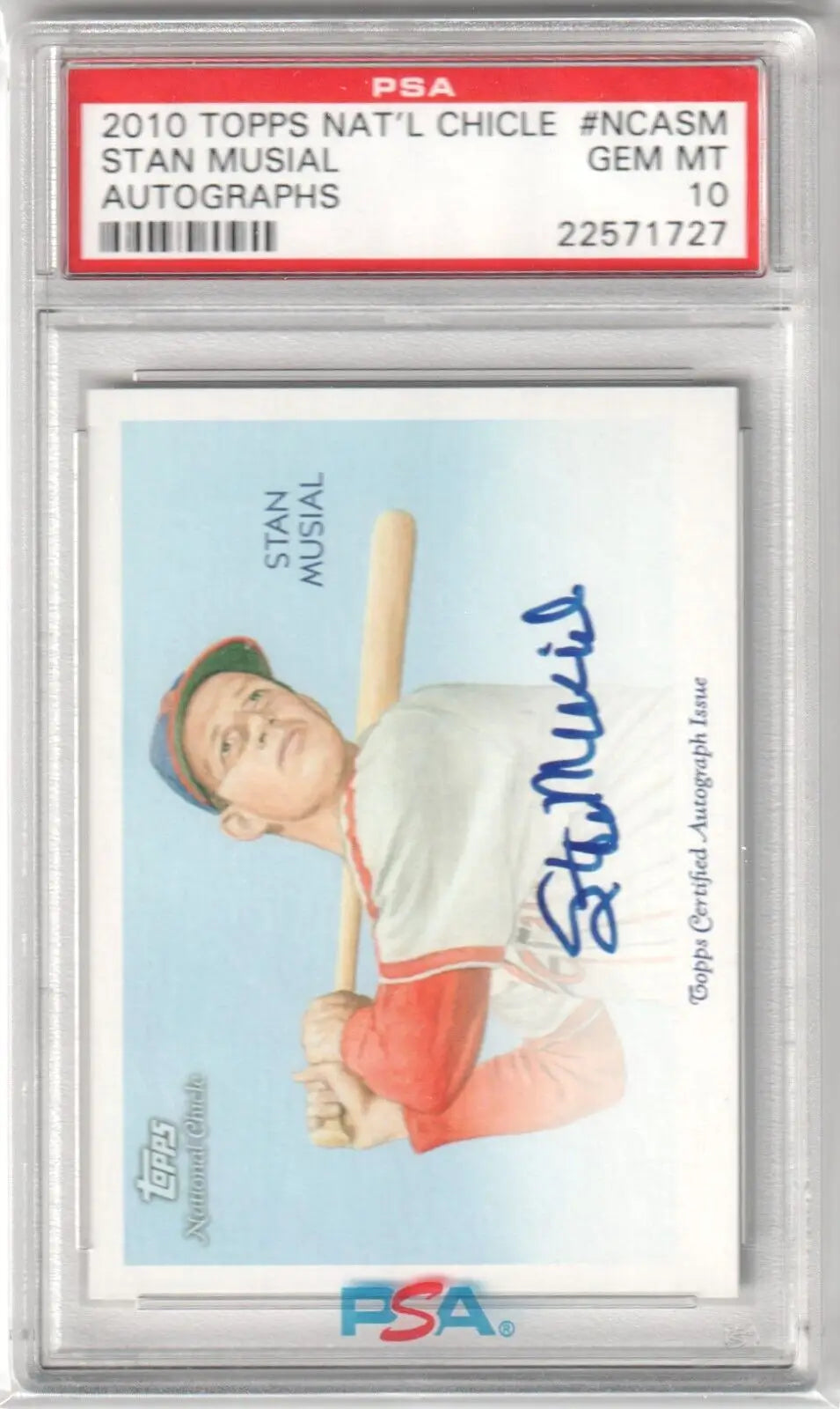 Graded Stan Musial autographed baseball card from Columbia Hobby eBay store, GEM MINT single card