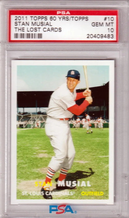 Graded Stan Musial baseball card from Columbia Hobby Lost Cards collection in PSA 10 GEM MINT