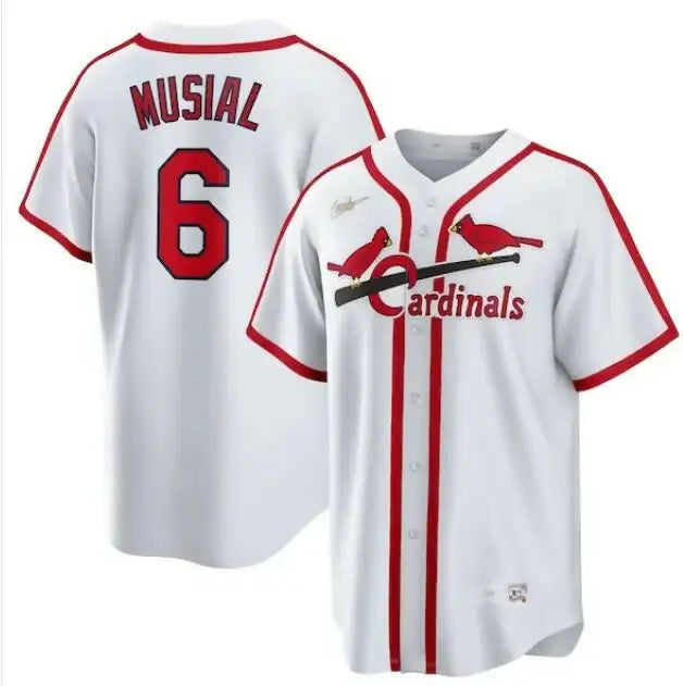 White St. Louis Cardinals Stan Musial Nike Home Cooperstown Collection baseball jersey with red trim