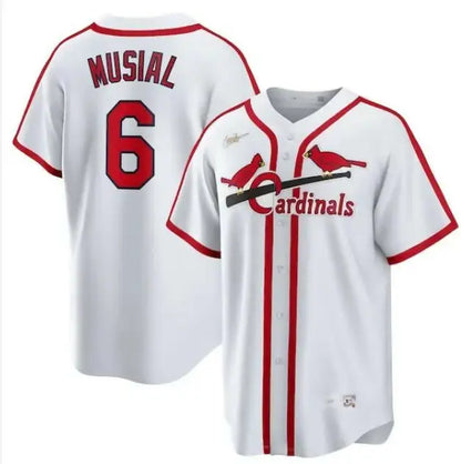White St. Louis Cardinals Stan Musial Nike Home Cooperstown Collection baseball jersey with red trim