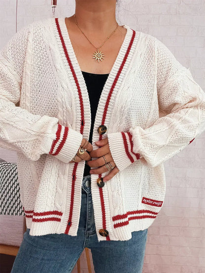 Star Pattern Button-Up Cardigan with Contrast Trim - Cardigan