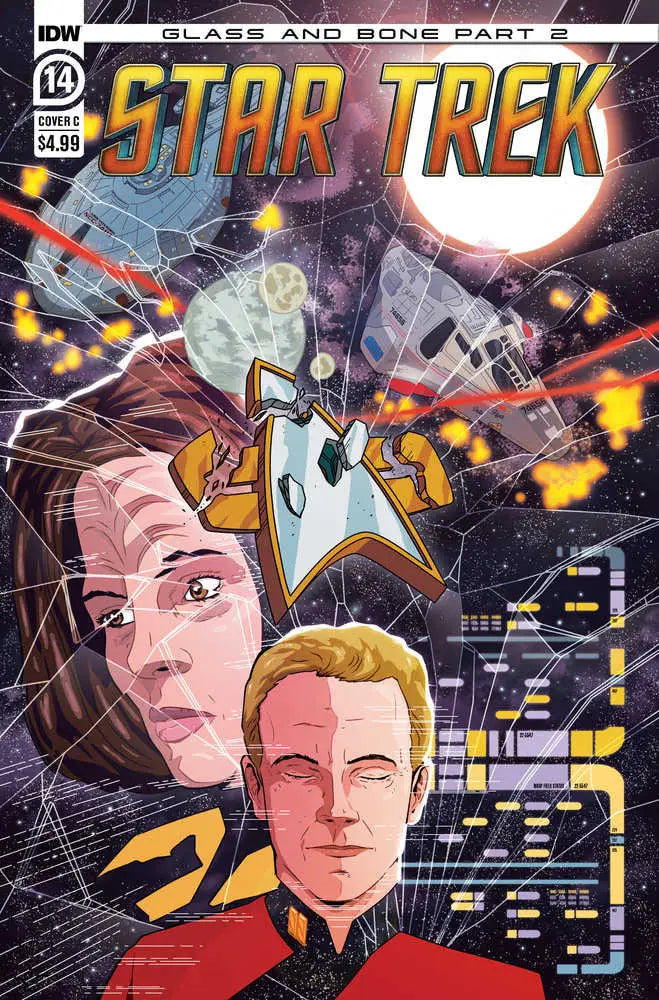Comic book cover for Star Trek #14 Variant C featuring starships in space combat
