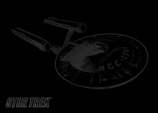 Stylized silhouette of the Starship Enterprise on a Star Trek promo card