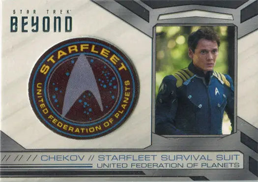 Star Trek Beyond BP7 Chekov Replica Patch Card featuring Starfleet emblem and officer portrait