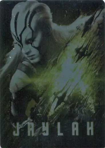 Alien-like humanoid with ridged head featured on Star Trek metal poster of Jaylah