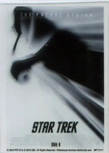 Blurred silhouette of a Starship with STAR TREK text on a movie poster trading card