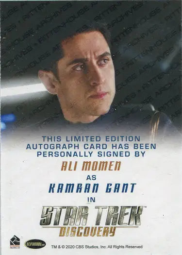 Autograph card of Ali Momen as Kamran Gant from Star Trek Discovery Season 2