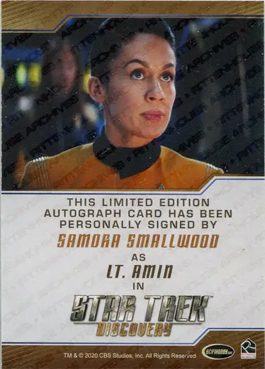 Limited edition autograph card of Samora Smallwood as Lt. Amin from Star Trek Discovery