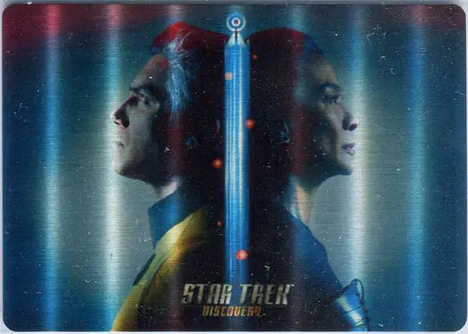 Star Trek Discovery promotional poster design for Case Topper Card CT2 featuring mirrored profiles