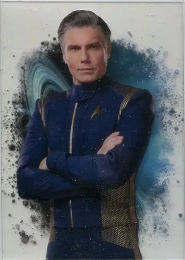 Anson Mount in blue and gold uniform featured on Star Trek Discovery character card