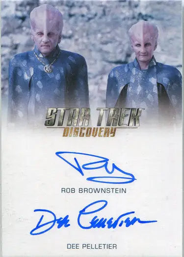 Autographed Star Trek Discovery dual autograph card featuring alien characters Rob Brownstein Dee Pelletier