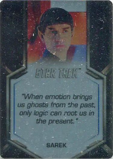 Star Trek Discovery Season 2 heroism metal card featuring Sarek’s portrait and quote on logic