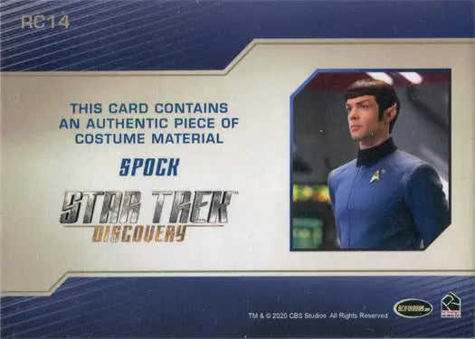 Relic costume card featuring authentic costume piece of Spock from Star Trek Discovery