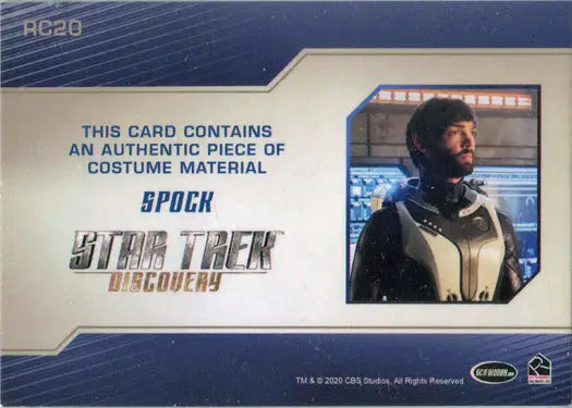 Relic costume card featuring Ethan Peck as Spock in Star Trek: Discovery Season 2