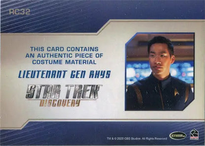 Relic costume card featuring Patrick Kwok-Choon as Rhys from Star Trek: Discovery