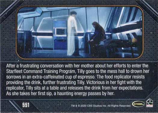 Futuristic scene of two figures with food replicator in Star Trek Discovery Short Treks Chase
