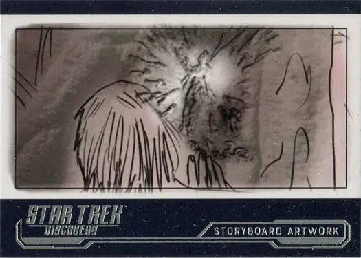 Storyboard artwork chase card featuring a figure facing an explosive energy burst