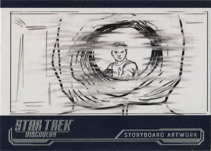Sketch-style storyboard artwork chase card featuring a person in a swirling pattern