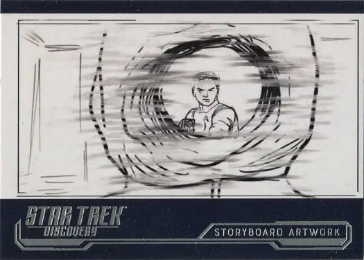 Sketch-style storyboard artwork chase card featuring a person in a swirling pattern
