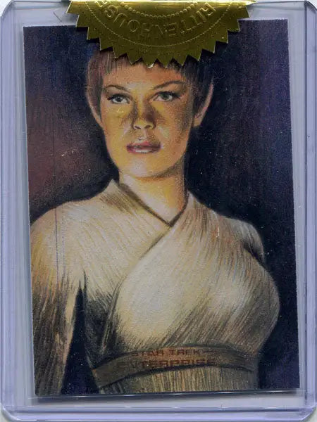 Portrait of a woman in a light dress on Huy Truong Star Trek sketch card trading card