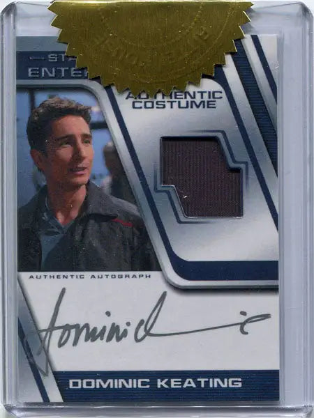 Costume card featuring Dominic Keating’s autograph and trading card from Star Trek Enterprise Archives
