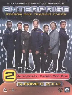 Star Trek Enterprise trading card promotional poster featuring main cast on sell sheet