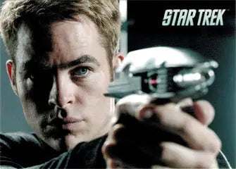 Man aiming a futuristic weapon on Star Trek Movies 2014 Into Darkness promo card