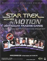 Star Trek Movies In Motion Trading Card Sell Sheet with characters and starfield design