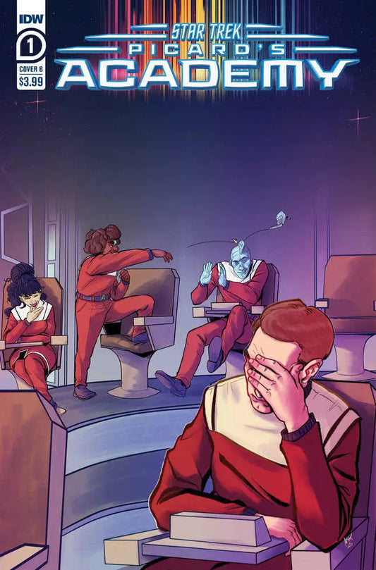 Comic book cover for Star Trek: Picard’s Academy with students in red uniforms
