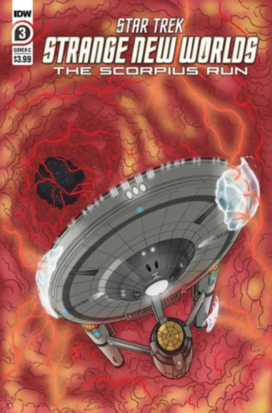 Starship Enterprise soaring through a crimson cosmos on Star Trek trading card cover
