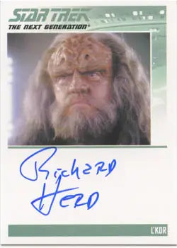 Trading card featuring Richard Herd as L Kor with autograph from Star Trek TNG