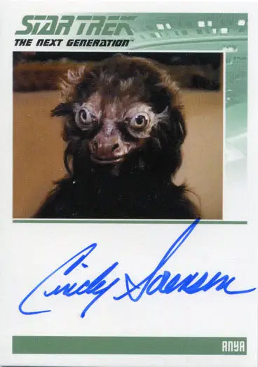 Alien creature with large eyes in Star Trek TNG Autograph Card by Cindy Sorenson