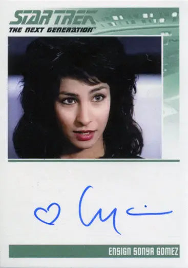 Autographed trading card of Lycia Naff as Sonya Gomez from Star Trek TNG
