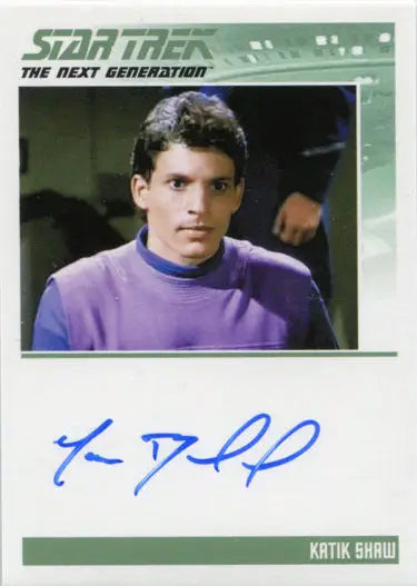Autographed trading card of Marc Buckland as Katik Shaw in Star Trek TNG uniform