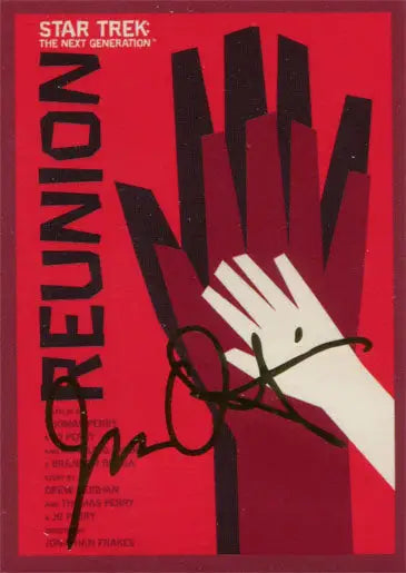 Stylized red and white Star Trek: The Next Generation Reunion poster on trading card