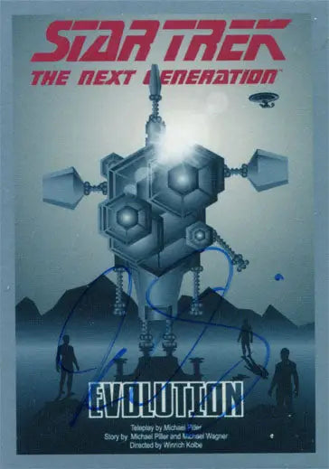 Futuristic robotic structure with hexagonal components from Juan Ortiz Autograph card