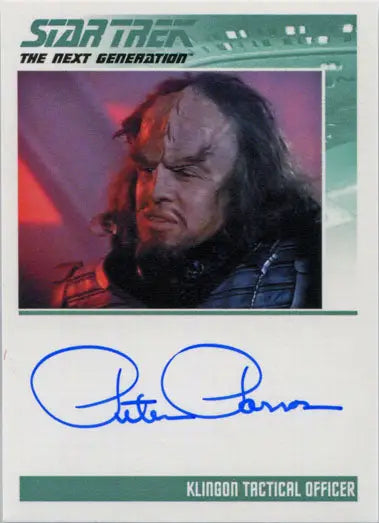 Autograph card featuring Peter Parros as a Klingon from Star Trek TNG trading cards