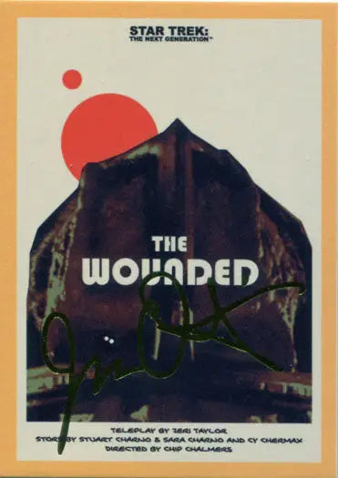 Vintage Star Trek TNG The Wounded poster with gold foil stamped design and red sun