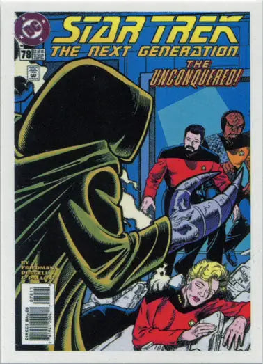 Star Trek TNG comic book chase cover with characters facing a hooded figure