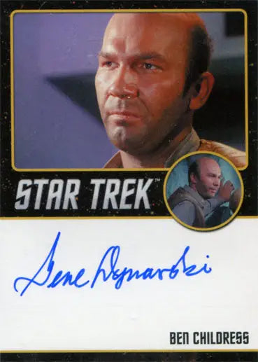 Trading card of Gene Dynarski as Ben Childress from Star Trek series with stern expression