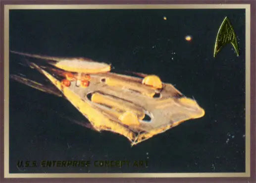 Futuristic spacecraft with glowing trails in Star Trek Enterprise Concept Art Chase card