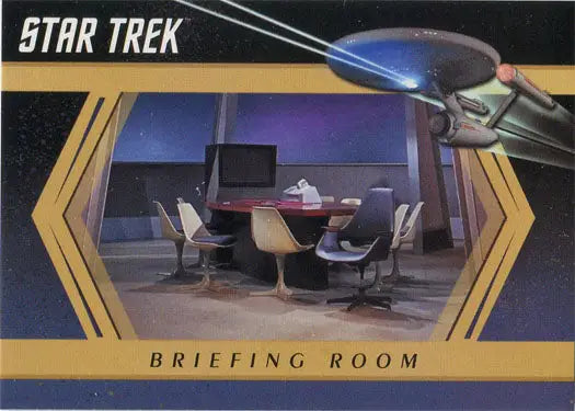Futuristic conference table and chairs in Star Trek-themed E2 Briefing Room setup