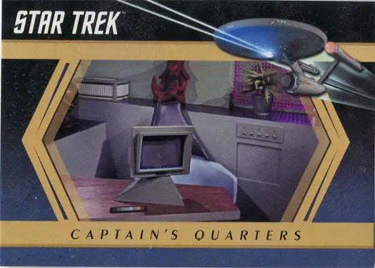 Captain’s quarters aboard a starship with futuristic furniture in Star Trek TOS Trading Cards