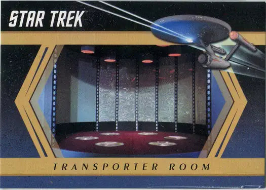 Circular Transporter Room with glowing panels from Star Trek TOS in trading cards collection