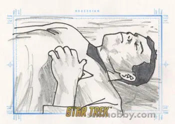 Sketch of a person lying down by Brian Kong featured in Star Trek TOS trading cards