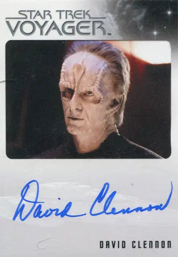 Trading card featuring Crell Moset by David Clennon with autograph from Star Trek Voyager
