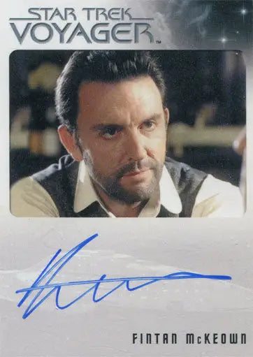 Autographed Star Trek Voyager trading card of Fintan McKeown as Sullivan in close-up